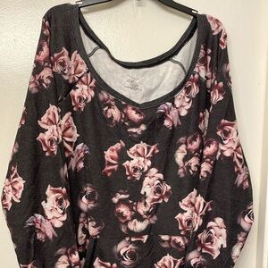 Torrid Heather Gray Long Sleeve Floral Active Top Size 5